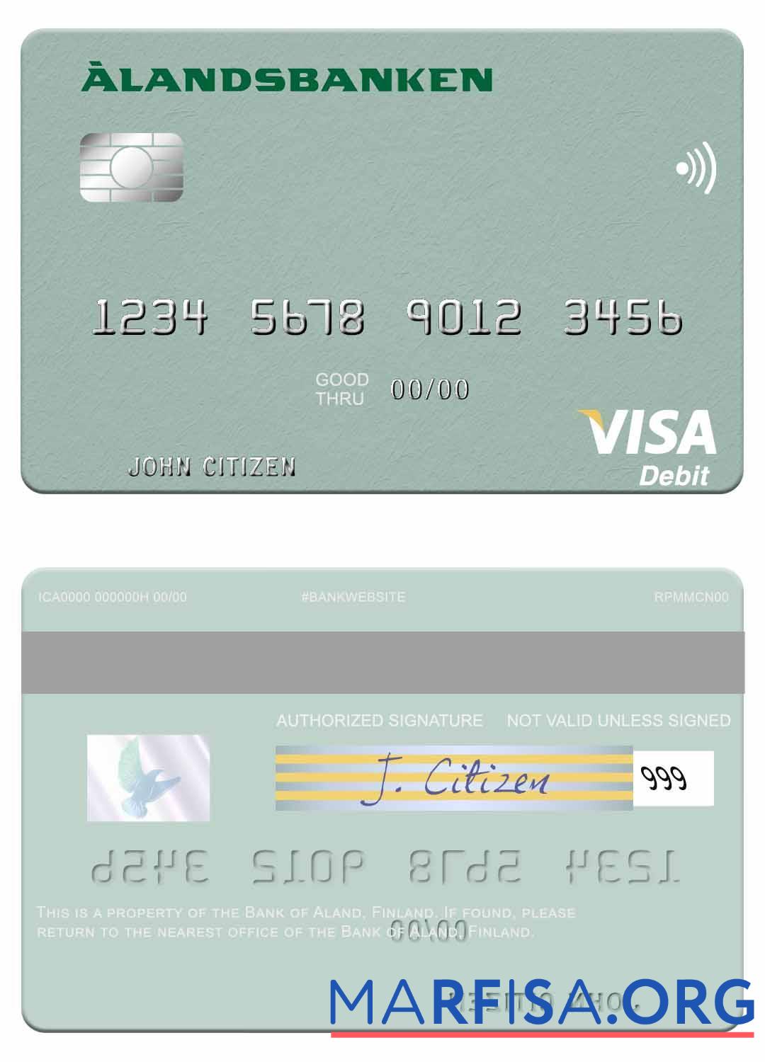 Downloadable Finland Bank of Aland visa debit card download for verification